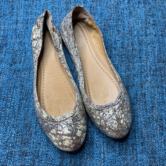 Frye Carson Ballet Flats Crackled Distressed Leather Metallic - Picture 2 of 7